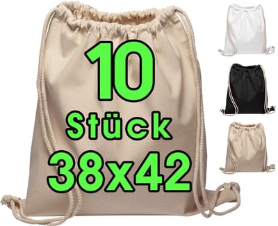 Dailygoods- Katoenen Tas 10 Stuks 38x42cm - Sporttas - Gymtas - Jute Tas - OEKO-TEX® Gecertificeerd - Duurzaam Katoen 140 g/m²