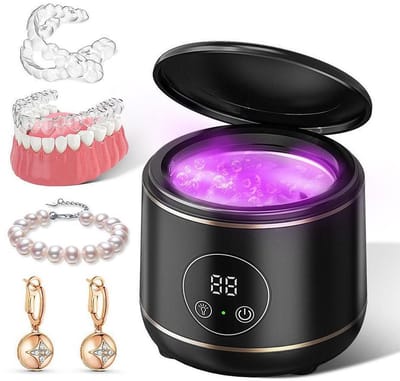 Ultrasone reiniger, 45 kHz ultrasoon reinigingsapparaat met UV-lamp, draagbare ultrasone reinigingskamer voor tandheelkundige toepassingen, voor het reinigen van kunstgebitten, beugels, protheses en sieraden.