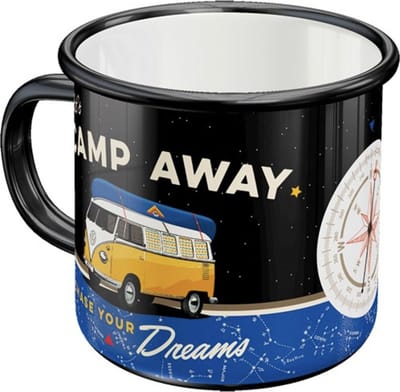 Emaille Mok Volkswagen Bulli - Let's Camp Away Night