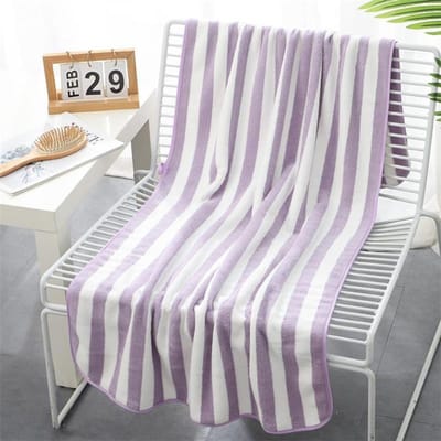 Serviette de bain à rayures pour adulte, 70 x 140 cm, serviette de plage absorbante pour homme et femme, idéale pour les voyages, le sport, le spa, la salle de bain et la natation. 70x140cm violet