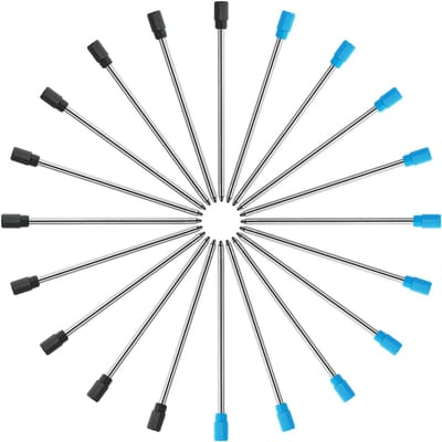 Dailygoods- Balpenvulling 20 Stuks - Zwart/Blauw - 1 mm Punt - Waterafstotend - Sneldrogende Inkt - Fluwelen Opbergtas - Inktpatronen