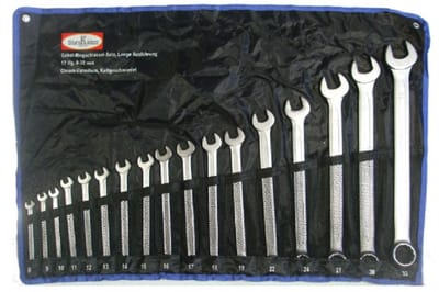 Ring-steeksleutelset 17-dlg. extra lang, 8 - 32 mm, CV, mat gepolijst