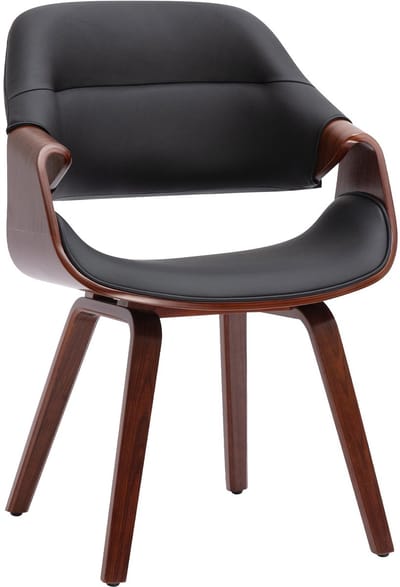 CLP Maira Eetkamerstoel - met Armleuningen - Gestoffeerd Design - Walnootlook - Ergonomisch - Belastbaar tot 150 kg - Kunstleer/walnoot/zwart