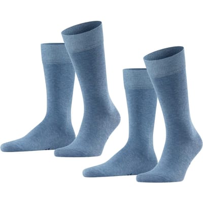 FALKE Happy 2-Pack eenkleurig katoen multipack sokken heren blauw - maat 39-42