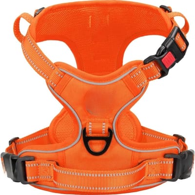 Famanu – Anti-trek hondentuig - reflecterend hondenharnas zonder wurgen - verstelbaar - zacht gevoerd tuigje voor huisdieren met handvat voor gemakkelijke controle - voor kleine tot grote honden (oranje - XS
