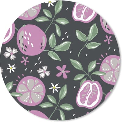 Muismat rond 20x20 cm - Mousepad Zomer - Bloemen - Fruit - Roze - Ronde muismatten
