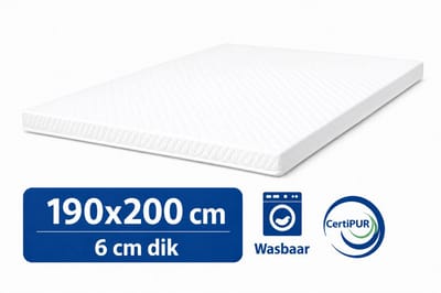 Kikishop Topdekmatras 190x200 – 6 cm HR Koudschuim – Afritsbaar & Wasbaar – CertiPUR® Gecertificeerd – Medium Hardheid – Comfort Matrastopper