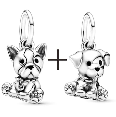 Fler® | 925 Sterling Zilver Bedel | 2 Honden | 2 Dogs | 925 Sterling Zilver | Zirkonia | Past op populaire bedel armbanden (standaard - 3mm) | armbandbedel | Bedels Charms Beads