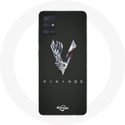 Coque pour Samsung Galaxy A51 Vikings Série Saison 6 logo V Epée Gris Fond Noir