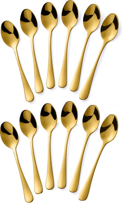 Alheco 12 ovale theelepels - 12.3cm - RVS theelepeltjes - Goud
