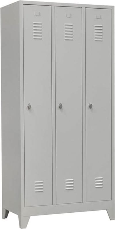 Industriële locker garderobekast 3- delig rood op de sokkel en opening voor hangoogsluiting (zonder hangslot geleverd)