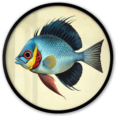 Poster in lijst Rond - Fotolijst 40x40 cm - Posters - Blauw - Kieuwen - Vis - Illustratie - Ronde posterlijst zwart - Decoratie - Wanddecoratie woonkamer - Muurdecoratie slaapkamer