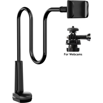 Webcam Standaard Telefoonhouder met Universele 1/4 Inch Schroeven Flexibele Arm 360 Bureau Bed Zwanenhals Bevestiging zwart