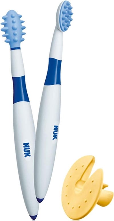 Training Tandenborstel Set - Poets Set - Tanden Poetsen Leren - Beschermende Ring - 2 Stuks - Blauw