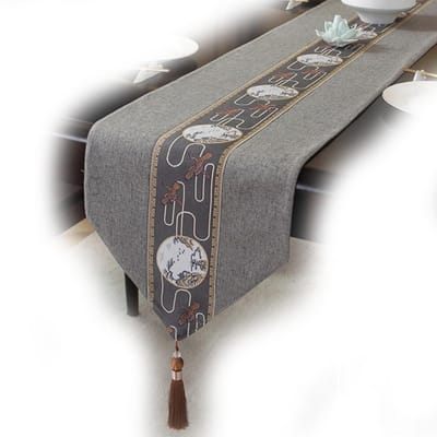 Dailygoods - Chinese tafelloper met kwastjes, tang-dynastie-tafelloper, kraanpatroon, tafelloper voor thuis, hotel, banket, Kerstmis (lichtgrijs, 33 x 180 cm)