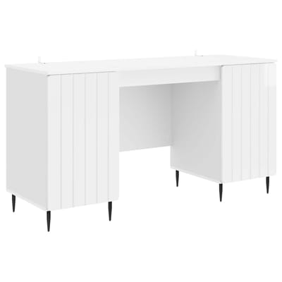 vidaXL - Bureau - met - plank - Hoogglans - Wit - 142,5 - x - 50 - x - 75 - cm - Bewerkt - hout