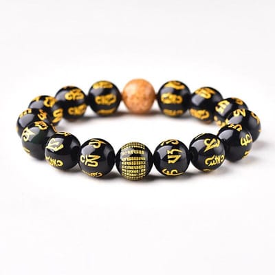 Natuurlijke Kristal Armbanden Zes woorden Mantra Ronde Boeddha Kralen Armband Geluk voor Mannen Vrouwen Enkele Kristallen Sieraden black