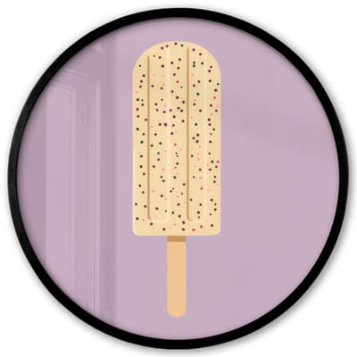 Poster in lijst Rond - Fotolijst 40x40 cm - Posters - Beige - Ijsje - Spikkels - Ronde posterlijst zwart - Decoratie - Wanddecoratie woonkamer - Muurdecoratie slaapkamer