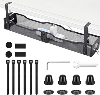 Kabelmanagement Onder Bureau, Geen Boren Nodig, Klembevestiging, 25" Draadorganizer met Zijopening voor een Opgeruimde Werkplek en Gaming Bureau