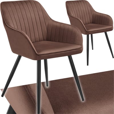 tectake® Eetkamerstoel - Gevoerde fluwelen zitting met gestikt patroon - Zwart metalen poten - Woonkamer, eetkamer, slaapkamer en kantoor - Draagkracht 120 kg - Set van 2 - Bruin/zwart