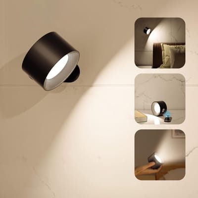 Wandlamp Binnen - LED-wandlamp voor het nachtkastje - Draadloze magnetische kastlamp - USB-oplaadbaar nachtlampje - Compatibel met touchbediening en afstandsbediening - Drie kleuren 360° draaibaar ( zwart )