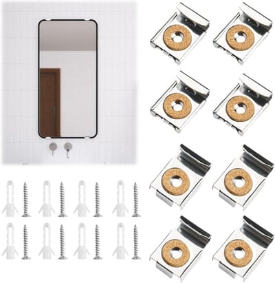 8 Stukken Spiegelbeugel Wand - Ongeframed Spiegel Beugel Wand - Lente Schorsing Spiegel Beugel - RVS Spiegel Montage Klemmen - Spiegel Klemmen met Pluggen en Schroeven - Voor Zware Spiegels en Glas (2)