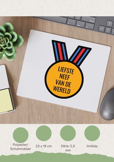 Akyol - liefste neef van de wereld Muismat - Neef - de liefste neef - verjaardagscadeau - verjaardag - cadeau - cadeautje voor neef - neef artikelen - kado - geschenk - gift - 23 bij 19 cm