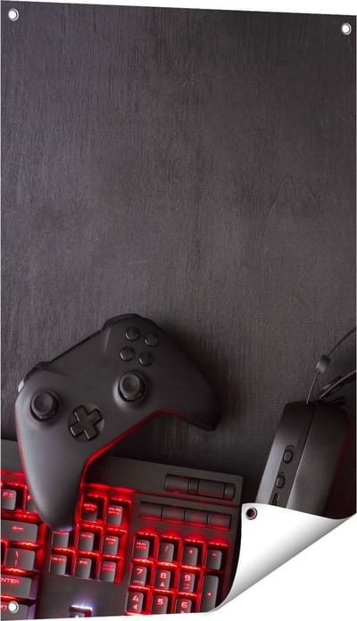 Gards Tuinposter Gaming Spullen - Accessoires - Controller - 60x90 cm - Tuindoek - Tuindecoratie - Wanddecoratie buiten - Tuinschilderij
