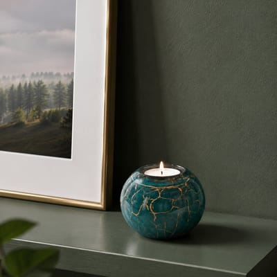 Mini-urnen - Urnen - Waxinelichthouder - Urn met Kaarshouder - Groen Bladgoud - 250ml - 8cm - Handgemaakt in EU