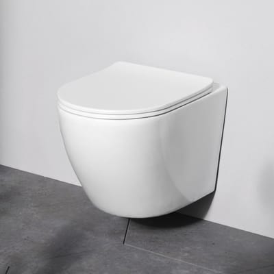 Hangtoilet zonder spoelrand met softclose-bril - Hygiënisch en waterbesparend wandtoilet, keramisch, compact 48,5 cm