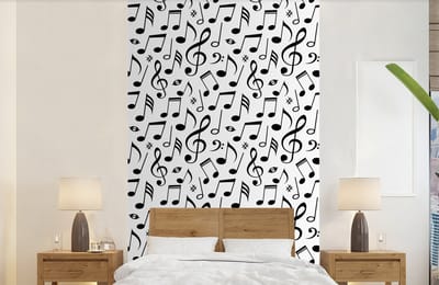 Behang - Fotobehang Muziek - Patronen - Zwart Wit - Breedte 150 cm x hoogte 240 cm