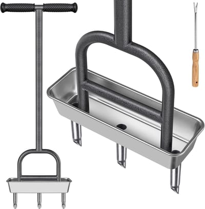 Gazonbeluchter Handmatig - Tuinplugger Grasmaaier - Bodem Gezond Houden - Roestvrijstalen Opvangbak - 93 cm Lengte - Zwart