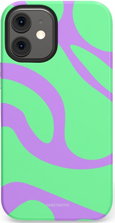 Casetastic Hoesje Geschikt voor Apple iPhone 12 Mini - Stijlvolle Beschermende Duo-layer Case - Pastelgolven Mint-Lila