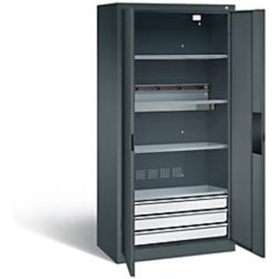 C+P acculaderkast Basic met deuren van massief plaatstaal, H 1950 x B 930 x D 500 mm, antraciet
