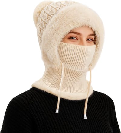 Thermische Fleece Balaclava voor Dames, Winddicht Ski Masker, Multifunctionele Wintermuts met Nekwarmer en Hoed
