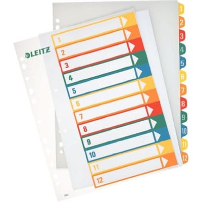 Leitz 12940000 Register DIN A4, Bovenbreedte 1-12 Polypropyleen Meerdere kleuren 12 tabbladen PC-beschrijfbaar 12940000
