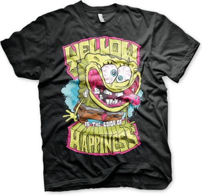 Spongebob T-shirt 'Yellow Is The Color Of Happiness' - zwart