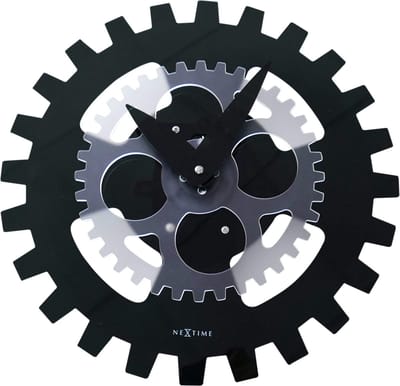 NeXtime - Wandklok - 35cm - Acrylic- Bewegend- Zwart- 'Moving Gears'