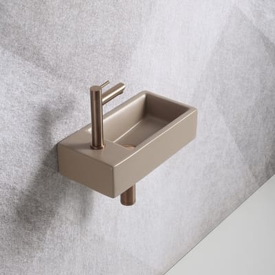 Fonteinset Mia 40.5x20x10.5cm mat beige links inclusief fontein kraan, sifon en afvoerplug copper