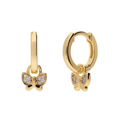 Lucardi Kinder Zilveren goldplated oorringen vlinder met wit zirkonia - Oorbellen - 925 Zilver - Goudkleurig