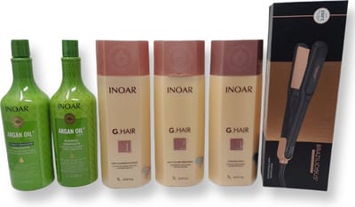 Inoar G Hair 3x1000ml KIT original braziliaans product keratine treatment keratin behandeling  &  Inoar Argan Shampoo & Conditioner 1 L  &  Professionele StijlTang Van BraziliCious 250°G