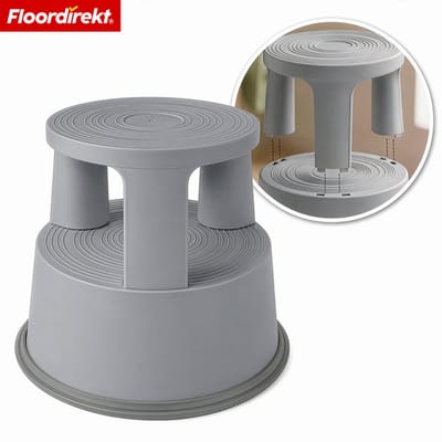 Floordirekt Rolkruk Olifantenpoot - Kunststof Verrijdbare Opstapkruk - Donkergrijs - Met Wielen, Antislip & TÜV-Gekeurd - Stevig, Praktisch & Ideaal voor Kantoor, Winkel en Huishouden