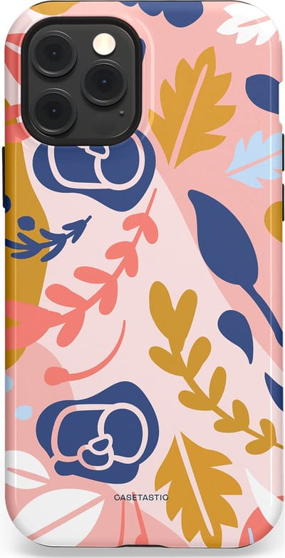 Casetastic Hoesje Geschikt voor Apple iPhone 12/12 Pro Magsafe - Stijlvolle Beschermende Duo-layer Case - Roze Bladeren