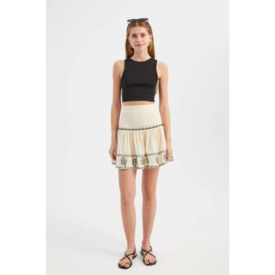 Geborduurde Hoge Taille Volant Minirok