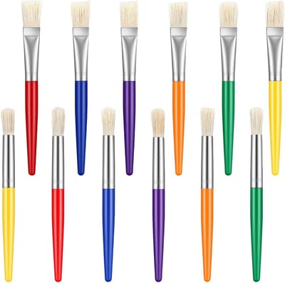 Kunstkwasten voor Kinderen - 12 Stuks, Inclusief 6 Ronde en 6 Platte Kwasten voor Acrylverf en Creatieve Activiteiten