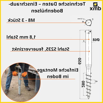 Paaldragers Rond - Grondankers Schroef - Tuinconstructies Plaatsen - Corrosiebestendig Staal - 650 x 68 mm