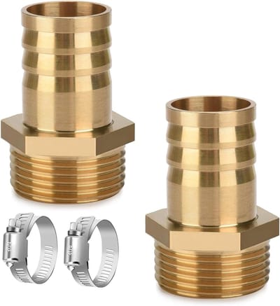 Allecto Plus - Messing slangtule 1 inch met slangklemmen - Tuinslang aansluiting 32 mm.