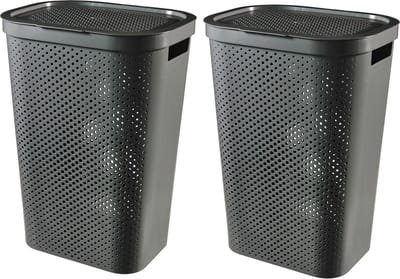 Curver Infinity Recycled Wasmand met deksel - 60L - 2 stuks - Antraciet