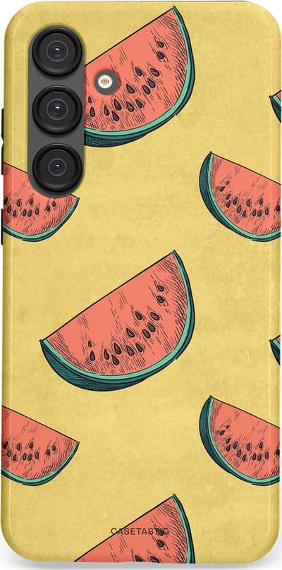 Casetastic Hoesje Geschikt voor Samsung S25 Plus - Stijlvolle Beschermende Duo-layer Case - Retro Meloengeel
