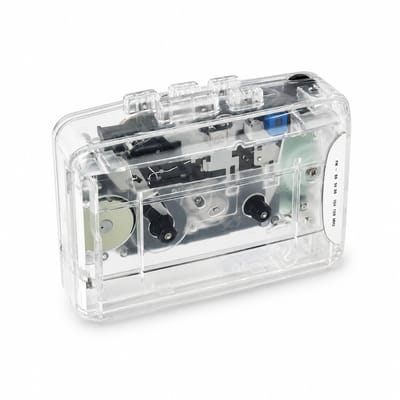 Retro Cassettespeler - 12x9x4cm - Draagbare Walkman met FM Radio & Opnamefunctie - Inclusief Oortjes - USB & Batterij Voeding - Ideaal Cadeau voor Muziekliefhebbers - transparant